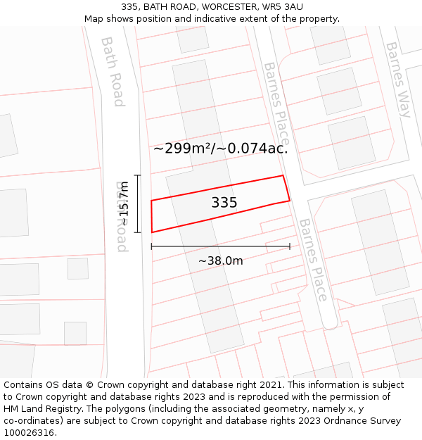 335, BATH ROAD, WORCESTER, WR5 3AU: Plot and title map