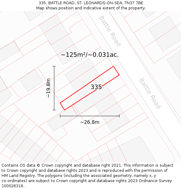 335, BATTLE ROAD, ST. LEONARDS-ON-SEA, TN37 7BE: Plot and title map