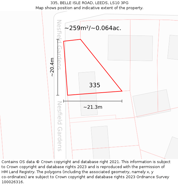 335, BELLE ISLE ROAD, LEEDS, LS10 3PG: Plot and title map
