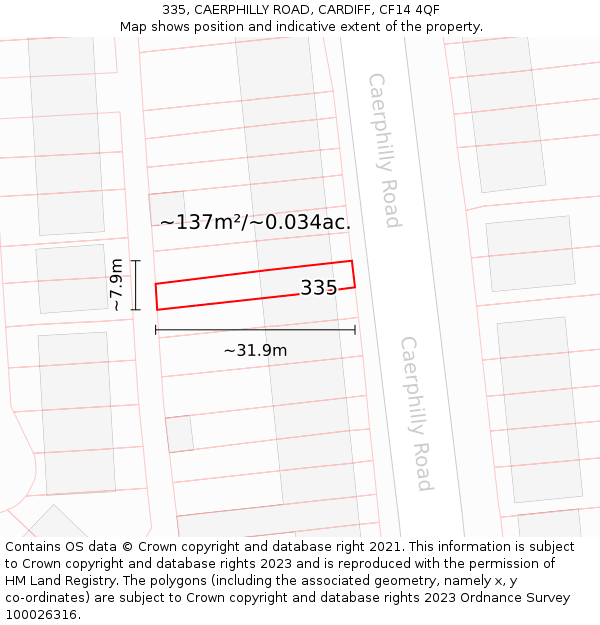 335, CAERPHILLY ROAD, CARDIFF, CF14 4QF: Plot and title map
