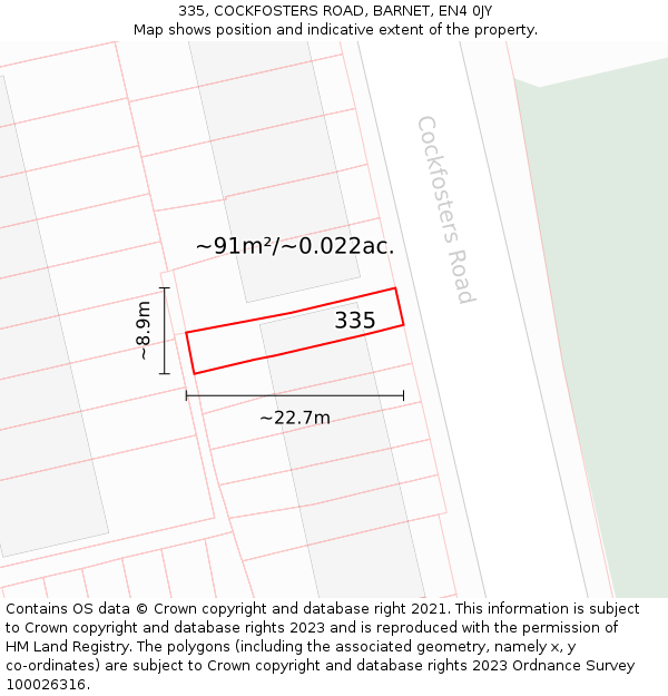 335, COCKFOSTERS ROAD, BARNET, EN4 0JY: Plot and title map