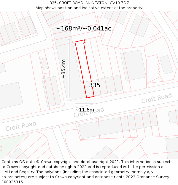 335, CROFT ROAD, NUNEATON, CV10 7DZ: Plot and title map