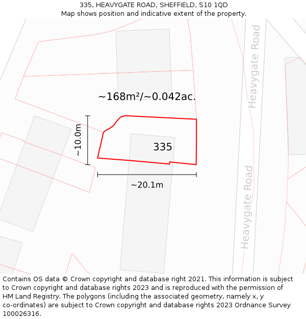 335, HEAVYGATE ROAD, SHEFFIELD, S10 1QD: Plot and title map