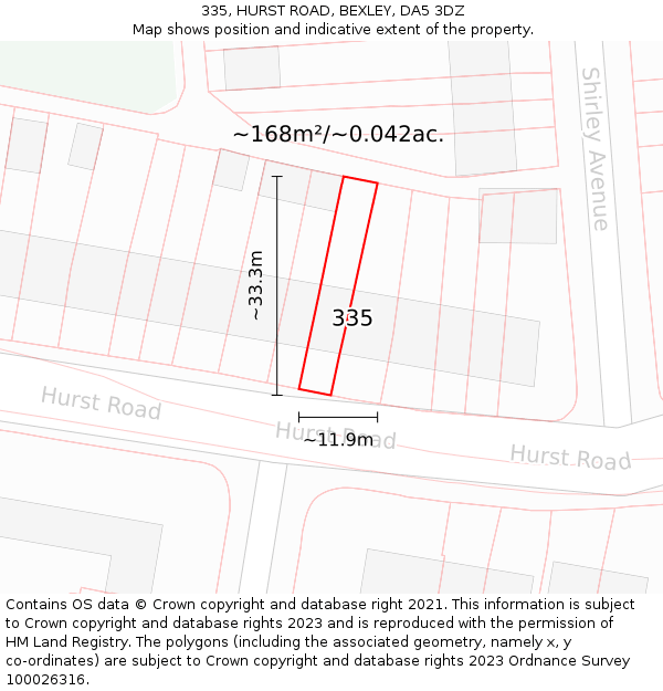 335, HURST ROAD, BEXLEY, DA5 3DZ: Plot and title map