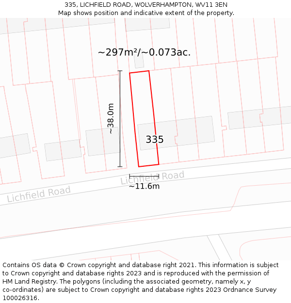 335, LICHFIELD ROAD, WOLVERHAMPTON, WV11 3EN: Plot and title map