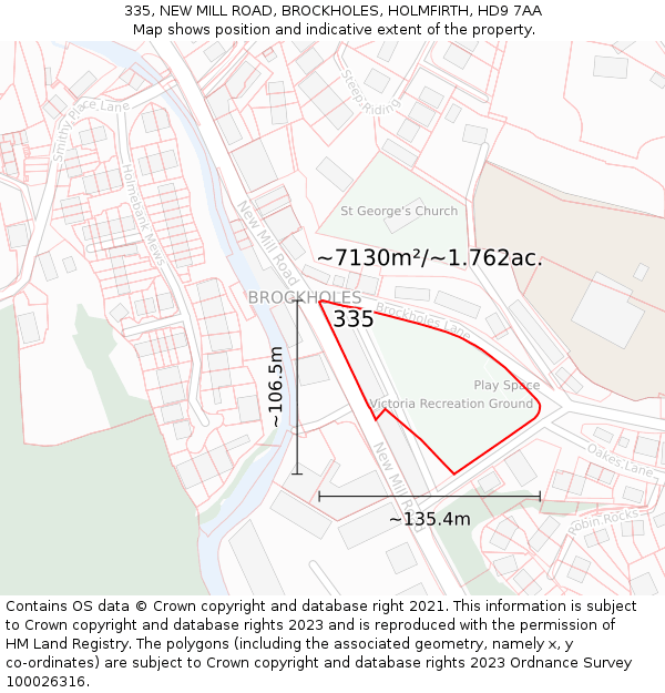 335, NEW MILL ROAD, BROCKHOLES, HOLMFIRTH, HD9 7AA: Plot and title map