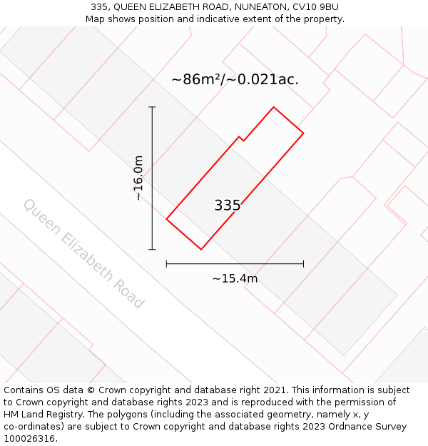 335, QUEEN ELIZABETH ROAD, NUNEATON, CV10 9BU: Plot and title map