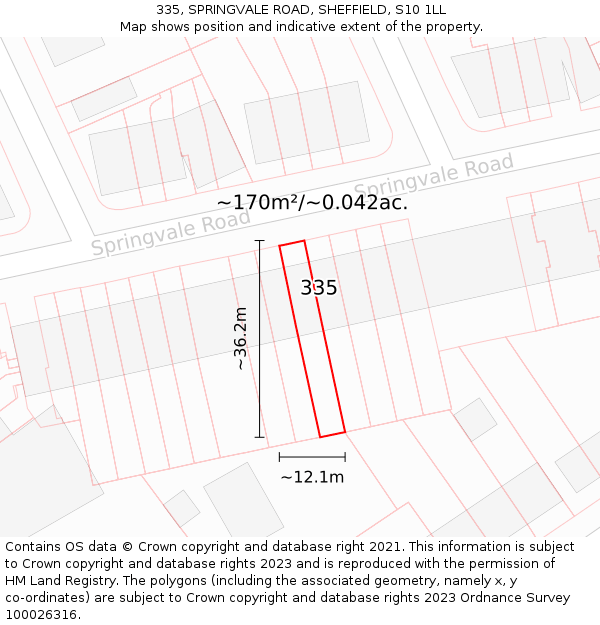 335, SPRINGVALE ROAD, SHEFFIELD, S10 1LL: Plot and title map