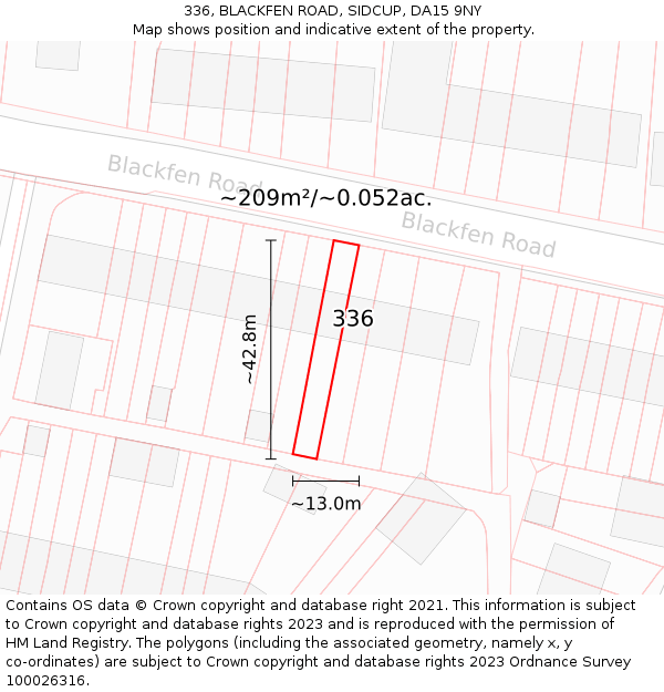336, BLACKFEN ROAD, SIDCUP, DA15 9NY: Plot and title map