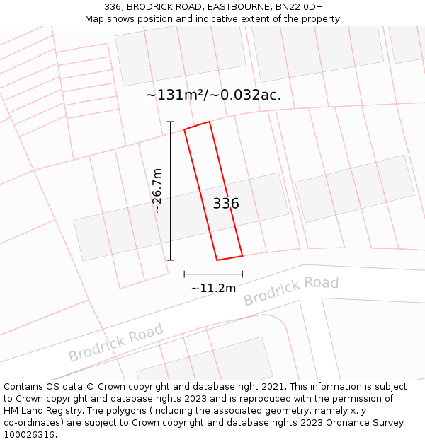 336, BRODRICK ROAD, EASTBOURNE, BN22 0DH: Plot and title map