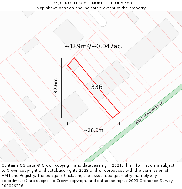 336, CHURCH ROAD, NORTHOLT, UB5 5AR: Plot and title map
