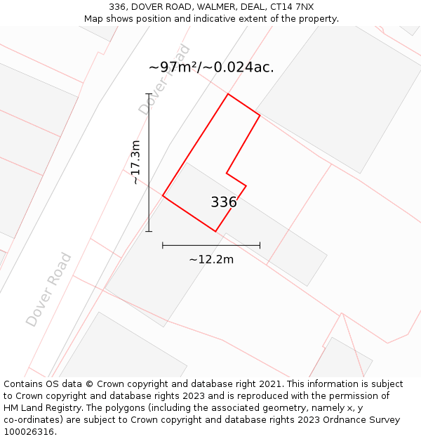 336, DOVER ROAD, WALMER, DEAL, CT14 7NX: Plot and title map