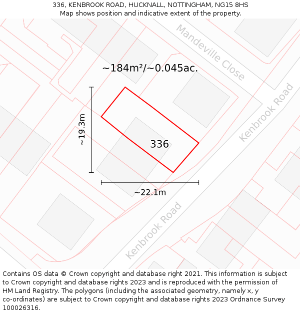 336, KENBROOK ROAD, HUCKNALL, NOTTINGHAM, NG15 8HS: Plot and title map