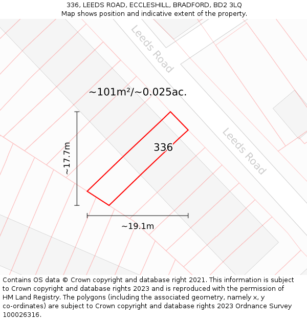 336, LEEDS ROAD, ECCLESHILL, BRADFORD, BD2 3LQ: Plot and title map