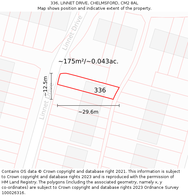 336, LINNET DRIVE, CHELMSFORD, CM2 8AL: Plot and title map