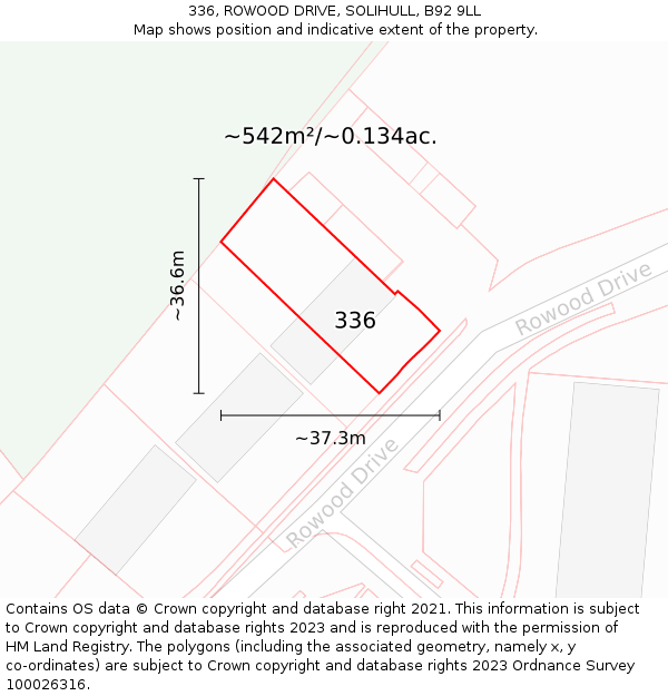 336, ROWOOD DRIVE, SOLIHULL, B92 9LL: Plot and title map