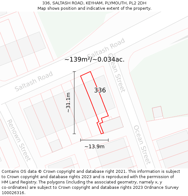336, SALTASH ROAD, KEYHAM, PLYMOUTH, PL2 2DH: Plot and title map