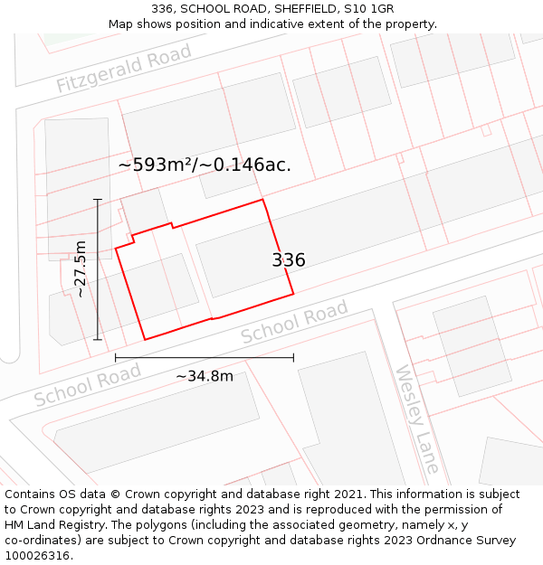 336, SCHOOL ROAD, SHEFFIELD, S10 1GR: Plot and title map