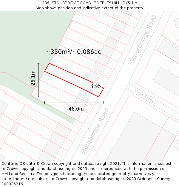 336, STOURBRIDGE ROAD, BRIERLEY HILL, DY5 1JA: Plot and title map