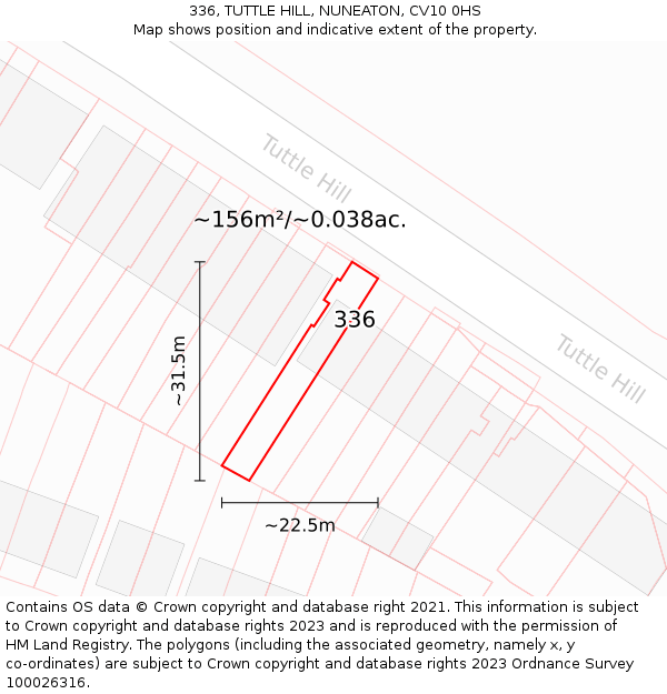 336, TUTTLE HILL, NUNEATON, CV10 0HS: Plot and title map