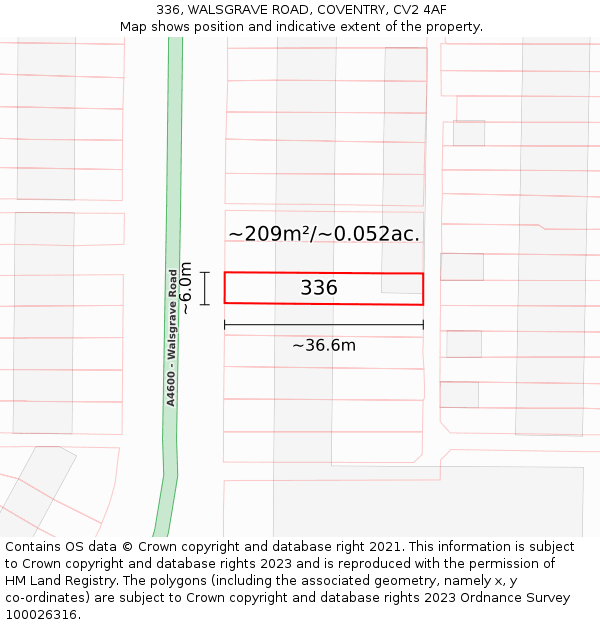 336, WALSGRAVE ROAD, COVENTRY, CV2 4AF: Plot and title map
