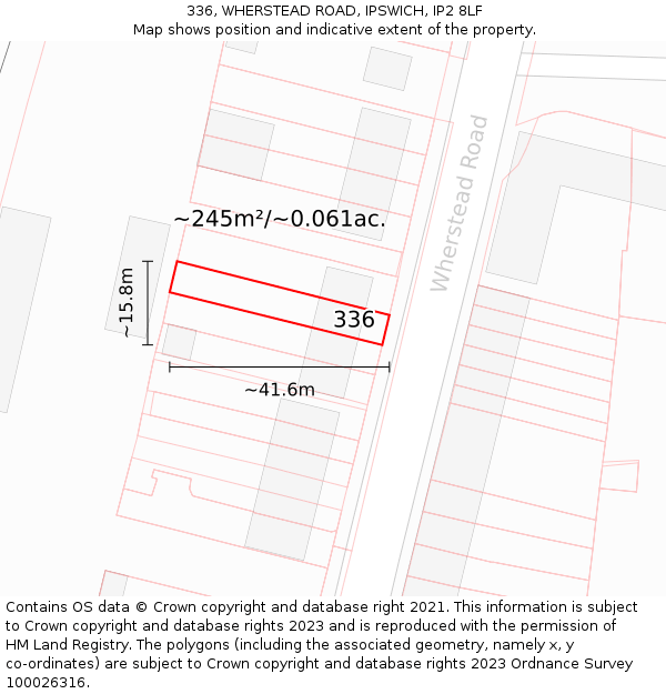 336, WHERSTEAD ROAD, IPSWICH, IP2 8LF: Plot and title map
