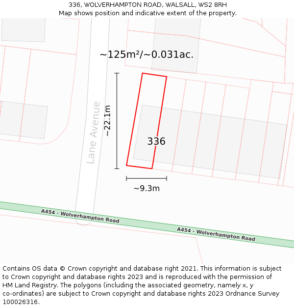 336, WOLVERHAMPTON ROAD, WALSALL, WS2 8RH: Plot and title map