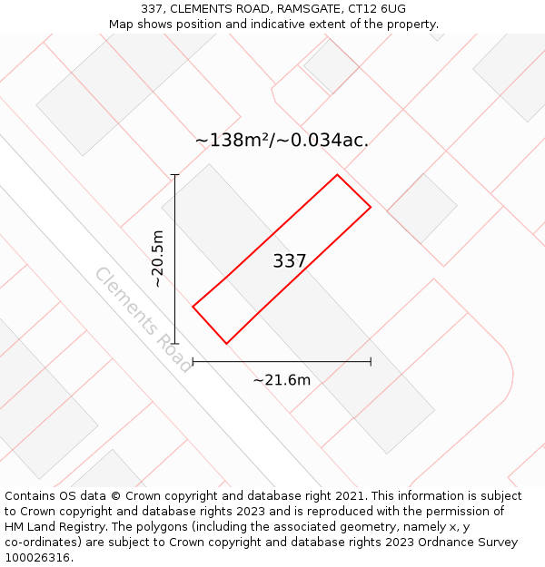 337, CLEMENTS ROAD, RAMSGATE, CT12 6UG: Plot and title map