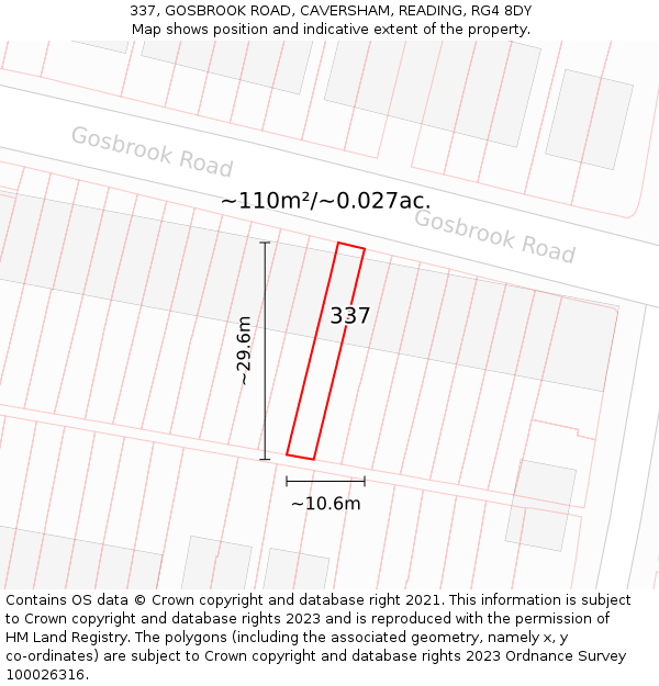 337, GOSBROOK ROAD, CAVERSHAM, READING, RG4 8DY: Plot and title map