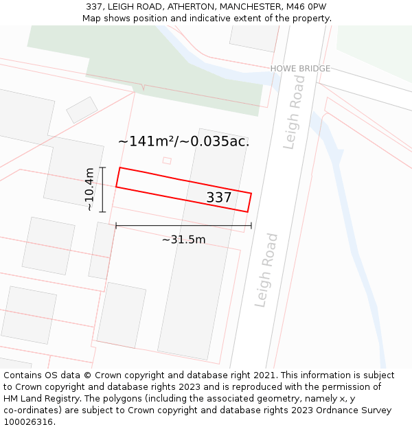 337, LEIGH ROAD, ATHERTON, MANCHESTER, M46 0PW: Plot and title map