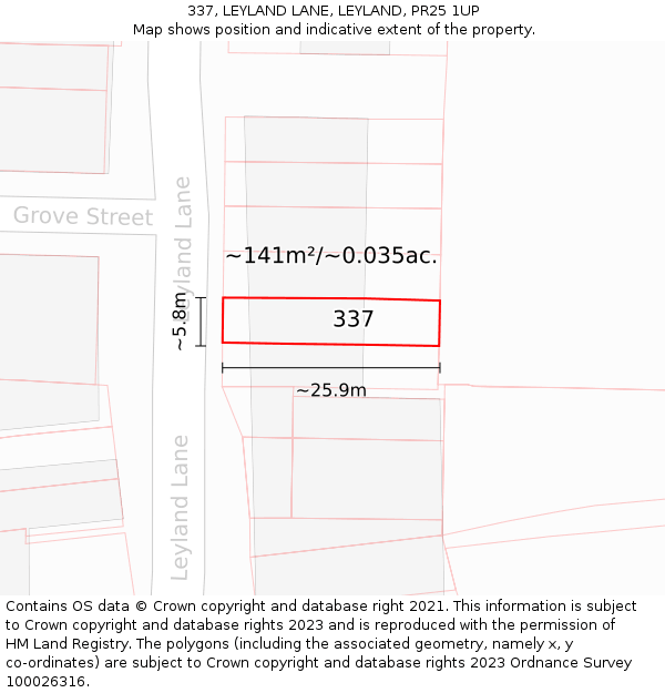 337, LEYLAND LANE, LEYLAND, PR25 1UP: Plot and title map
