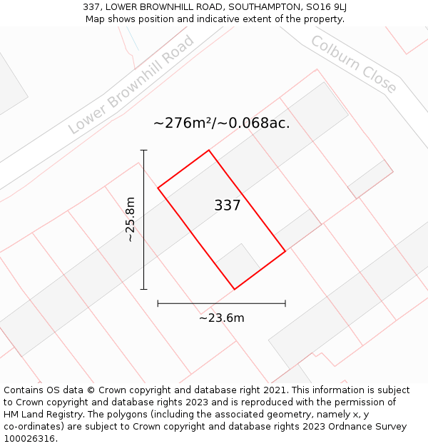 337, LOWER BROWNHILL ROAD, SOUTHAMPTON, SO16 9LJ: Plot and title map