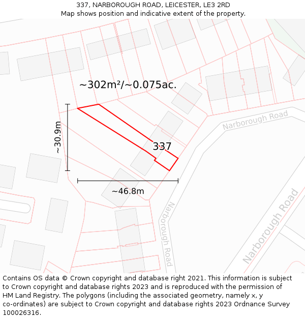 337, NARBOROUGH ROAD, LEICESTER, LE3 2RD: Plot and title map