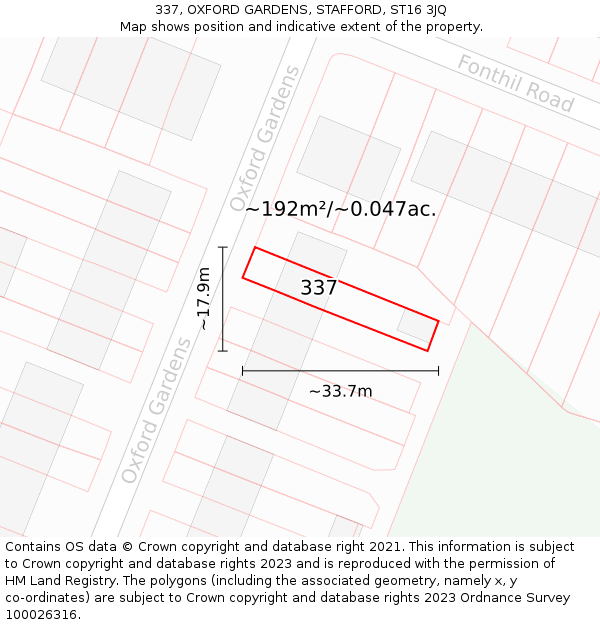 337, OXFORD GARDENS, STAFFORD, ST16 3JQ: Plot and title map