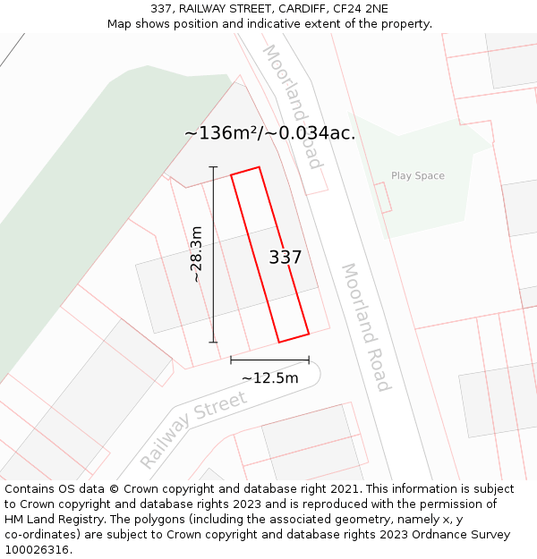 337, RAILWAY STREET, CARDIFF, CF24 2NE: Plot and title map