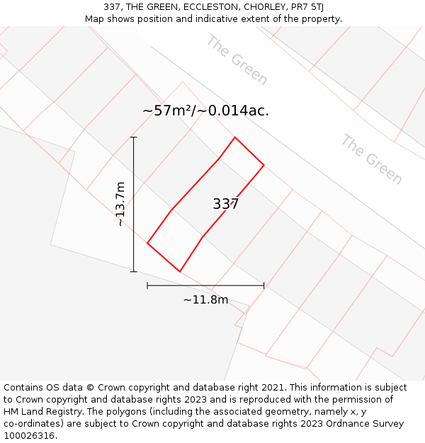 337, THE GREEN, ECCLESTON, CHORLEY, PR7 5TJ: Plot and title map
