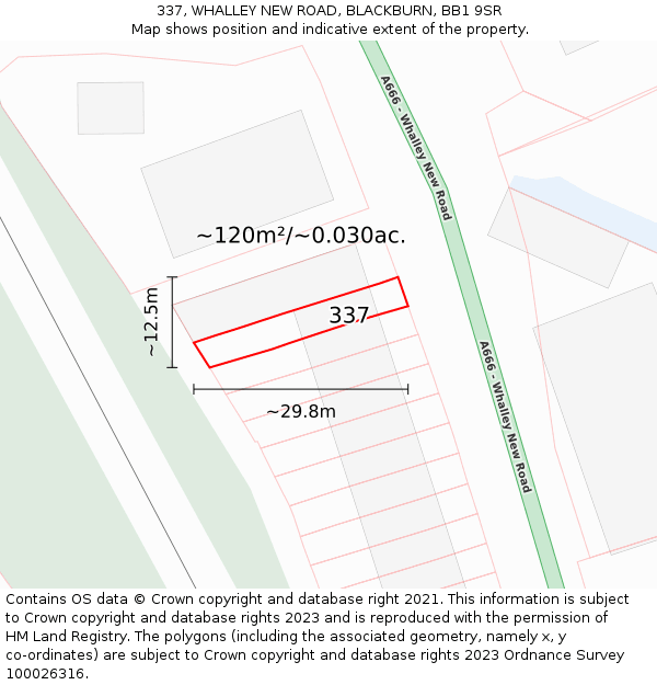 337, WHALLEY NEW ROAD, BLACKBURN, BB1 9SR: Plot and title map