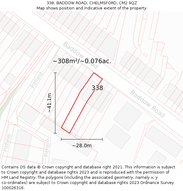 338, BADDOW ROAD, CHELMSFORD, CM2 9QZ: Plot and title map