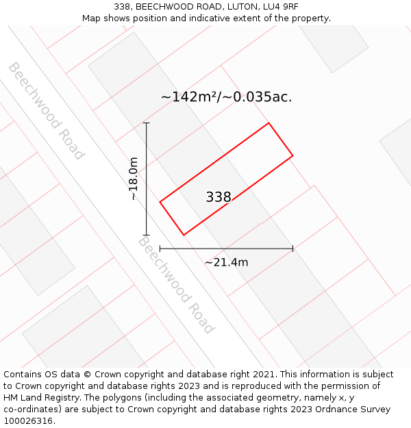 338, BEECHWOOD ROAD, LUTON, LU4 9RF: Plot and title map