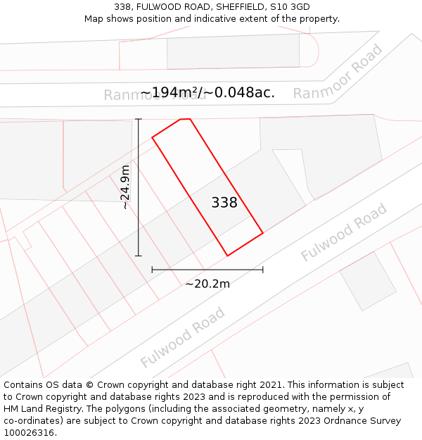 338, FULWOOD ROAD, SHEFFIELD, S10 3GD: Plot and title map