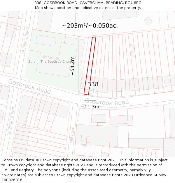 338, GOSBROOK ROAD, CAVERSHAM, READING, RG4 8EG: Plot and title map