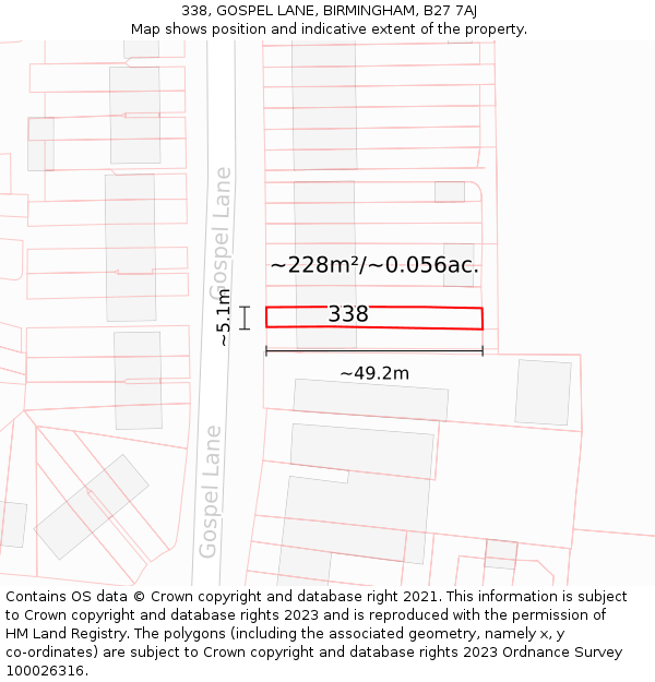 338, GOSPEL LANE, BIRMINGHAM, B27 7AJ: Plot and title map