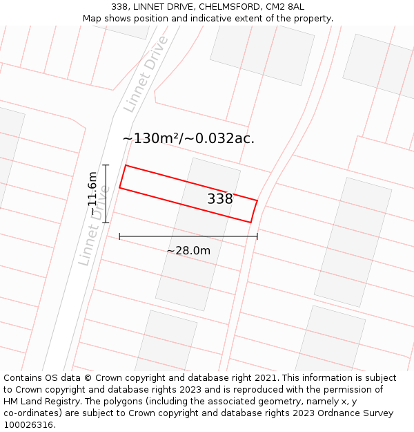 338, LINNET DRIVE, CHELMSFORD, CM2 8AL: Plot and title map