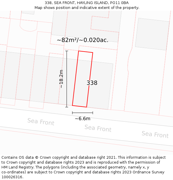 338, SEA FRONT, HAYLING ISLAND, PO11 0BA: Plot and title map