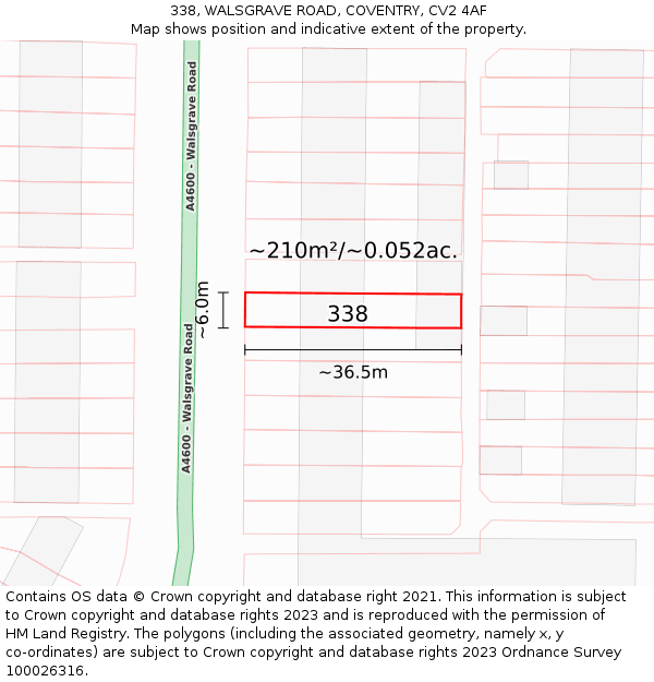 338, WALSGRAVE ROAD, COVENTRY, CV2 4AF: Plot and title map