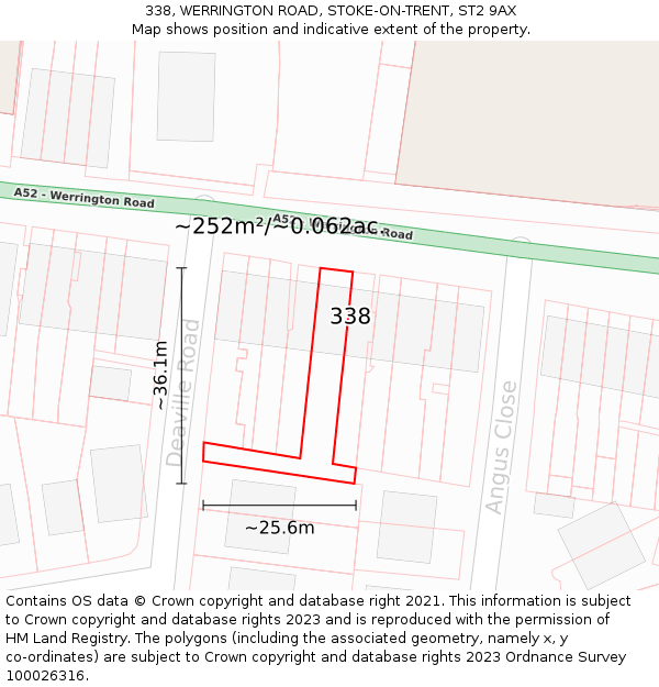 338, WERRINGTON ROAD, STOKE-ON-TRENT, ST2 9AX: Plot and title map