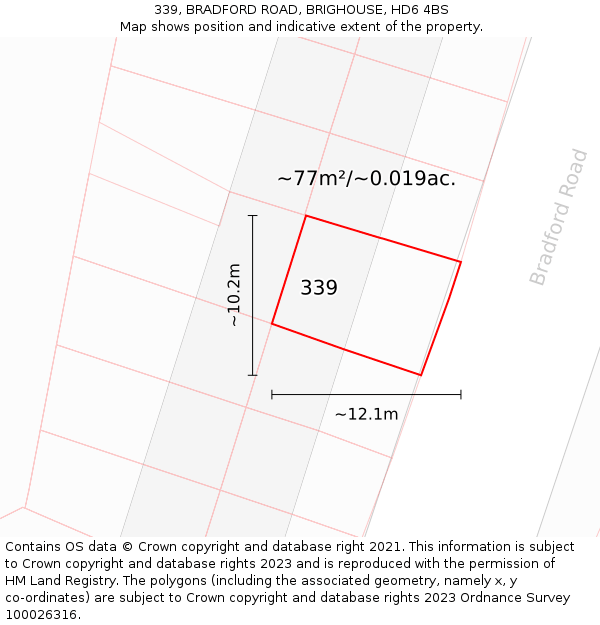 339, BRADFORD ROAD, BRIGHOUSE, HD6 4BS: Plot and title map