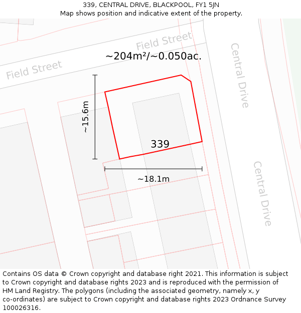 339, CENTRAL DRIVE, BLACKPOOL, FY1 5JN: Plot and title map
