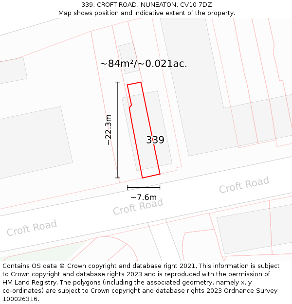 339, CROFT ROAD, NUNEATON, CV10 7DZ: Plot and title map