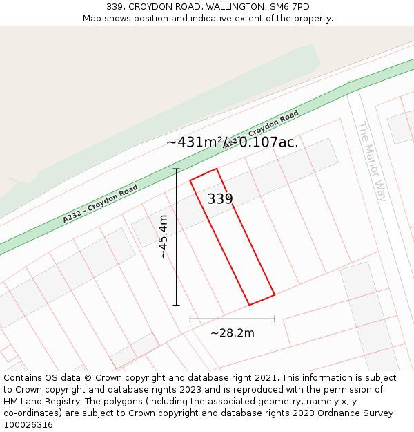 339, CROYDON ROAD, WALLINGTON, SM6 7PD: Plot and title map